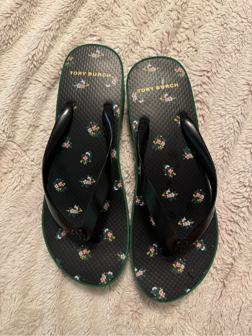Tory Burch Black Floral Wedge Flip-Flop